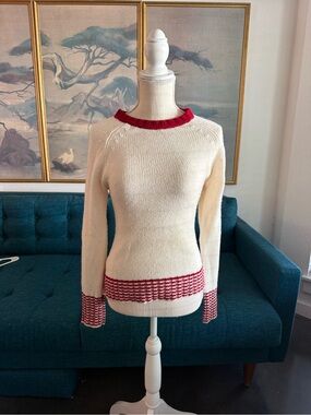 Grane Cream Knit Sweater with Red Trim